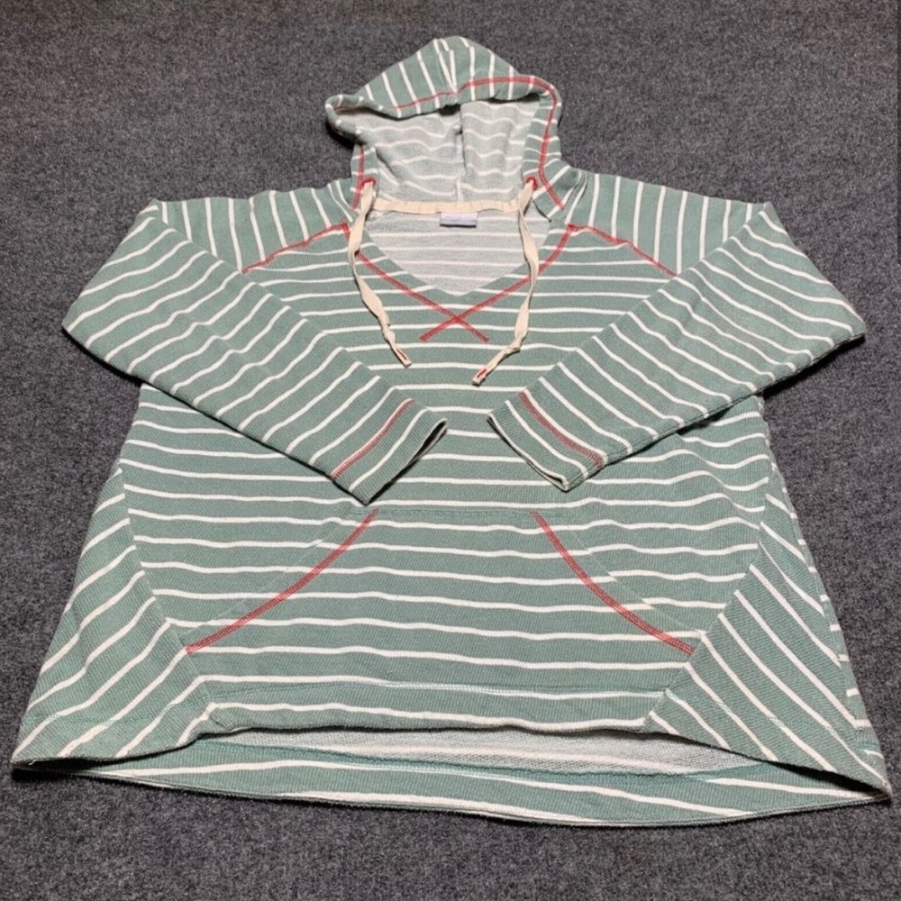 Columbia Hoodie Pullover Women's XL Green White Striped Sweatshirt Pockets